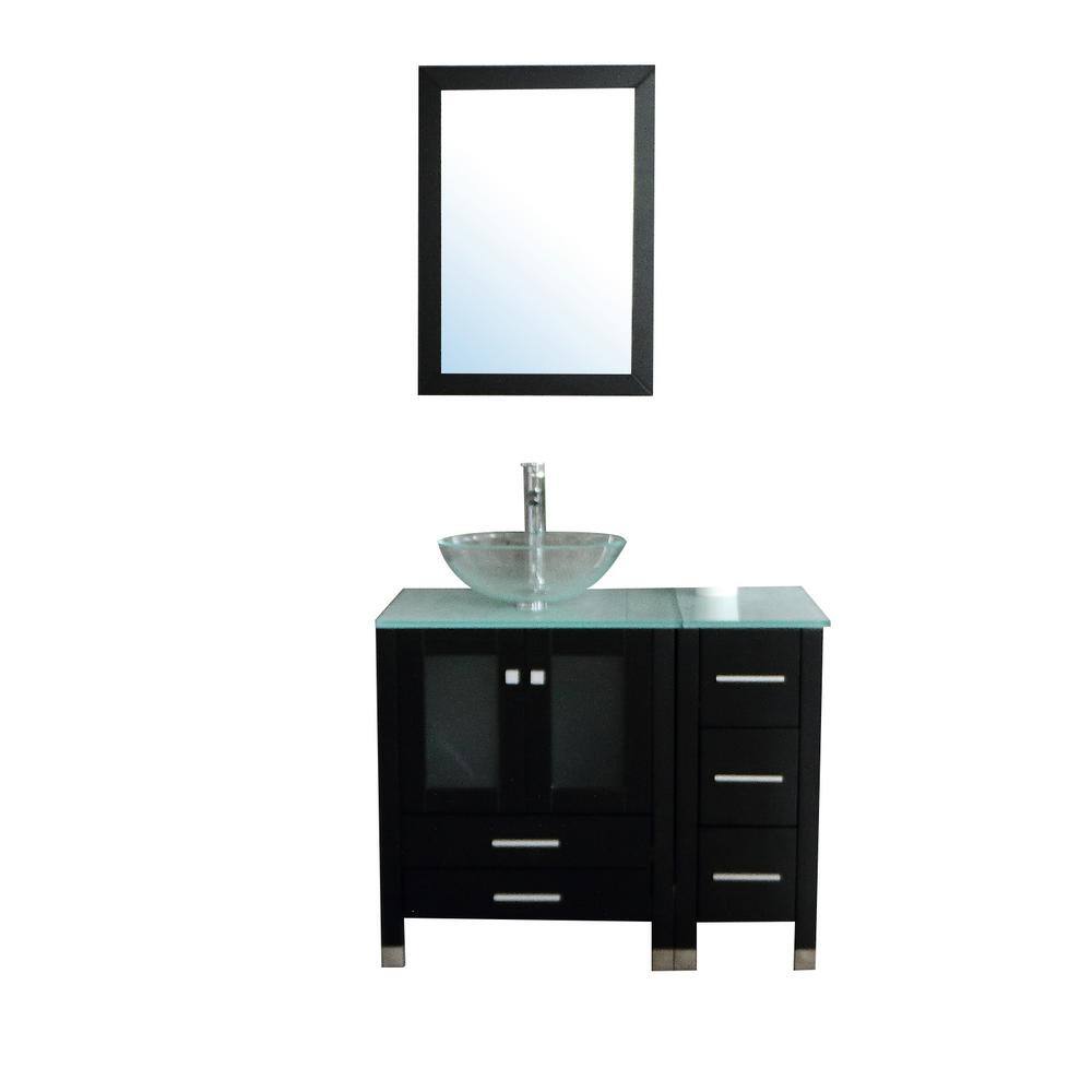 Wonline 36 in. W x 21.3 in. D x 29.1 in. H Single Sink Bath Vanity in Black with Glass Top and Mirror 4181+4182+4075