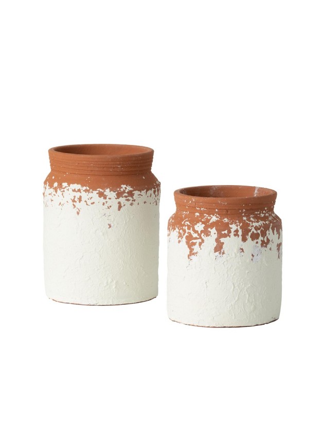 Sullivans Set Of 2 Ceramic Speckled Container Vase 6 quot h amp 7 5 quot h Off white