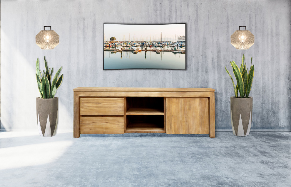 Recycled Teak Wood Solo Media Center  2 Drawer and 1 Cabinet   Transitional   Entertainment Centers And Tv Stands   by Chic Teak  Houzz