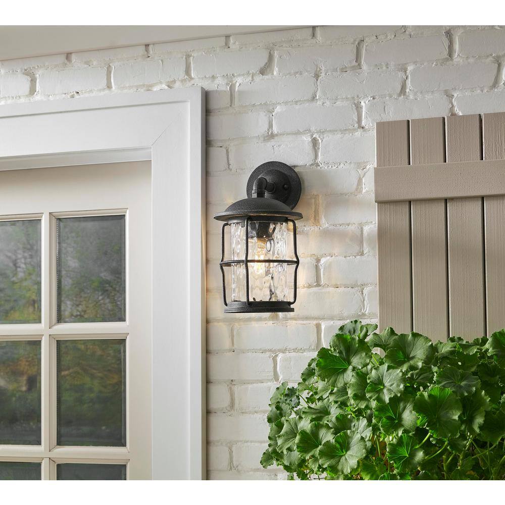 Home Decorators Collection Hargreaves 7 12 in. One Light Gilded Iron Rustic Farmhouse Outdoor Wall Lantern Sconce with Seeded Glass 7956HDCGIDI