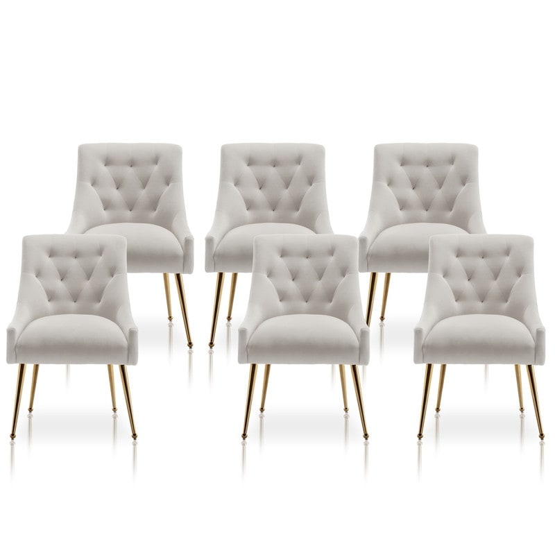 SEYNAR Modern Dining Chairs Set of 6  Velvet Accent Chair Tufted Back Armless Chair with Back Pull