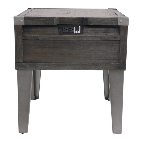 Rectangular Wooden End Table with 1 Drawer and Corner Metal Brackets， Gray