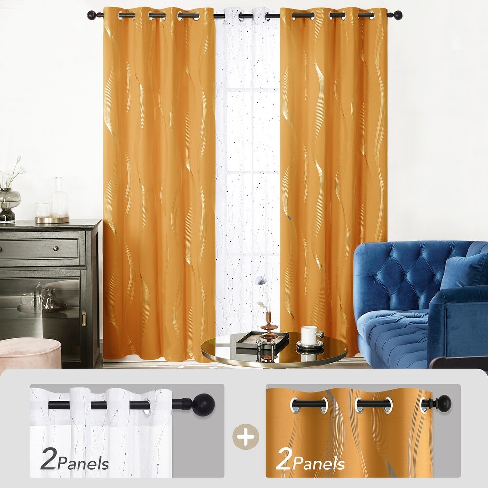 Deconovo Mix and Match Blackout and Sheer 4 Piece Wave Curtain Panel Set