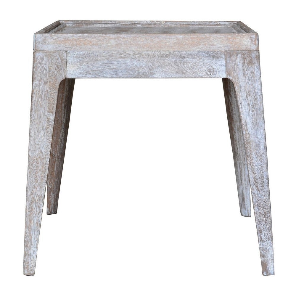 22 Inch Rustic End Table， Mango Wood， Whitewashed Weathered Finish， White - 22 H x 20 W x 20 L