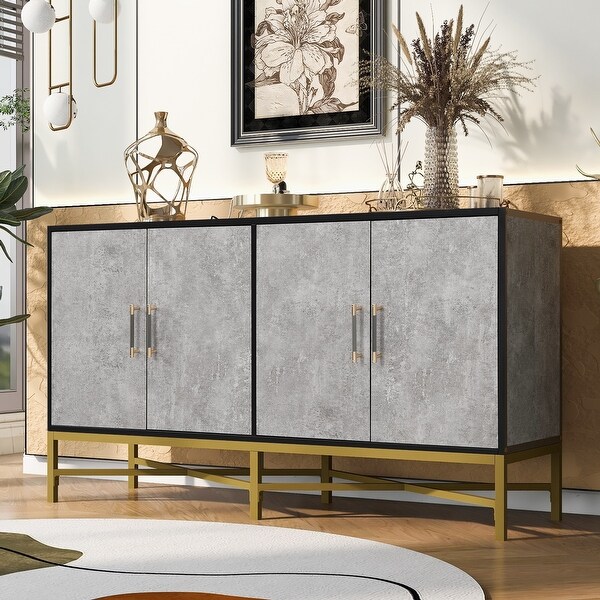 Distinctive Features of FourDoor Sideboard with Metal and CrossLeg Design，Suitable