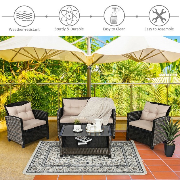 Costway 8pcs Patio Rattan Conversation Set Cushioned Outdoor Furniture Set