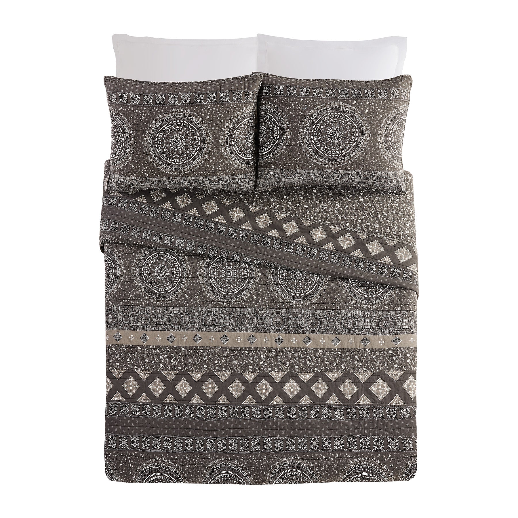 Gray Bandana Medallion Quilt Set, King