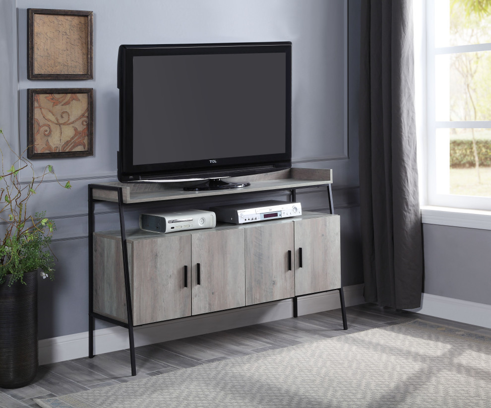 ACME Samiya TV Stand  Gray Oak and Black   Industrial   Entertainment Centers And Tv Stands   by Acme Furniture  Houzz