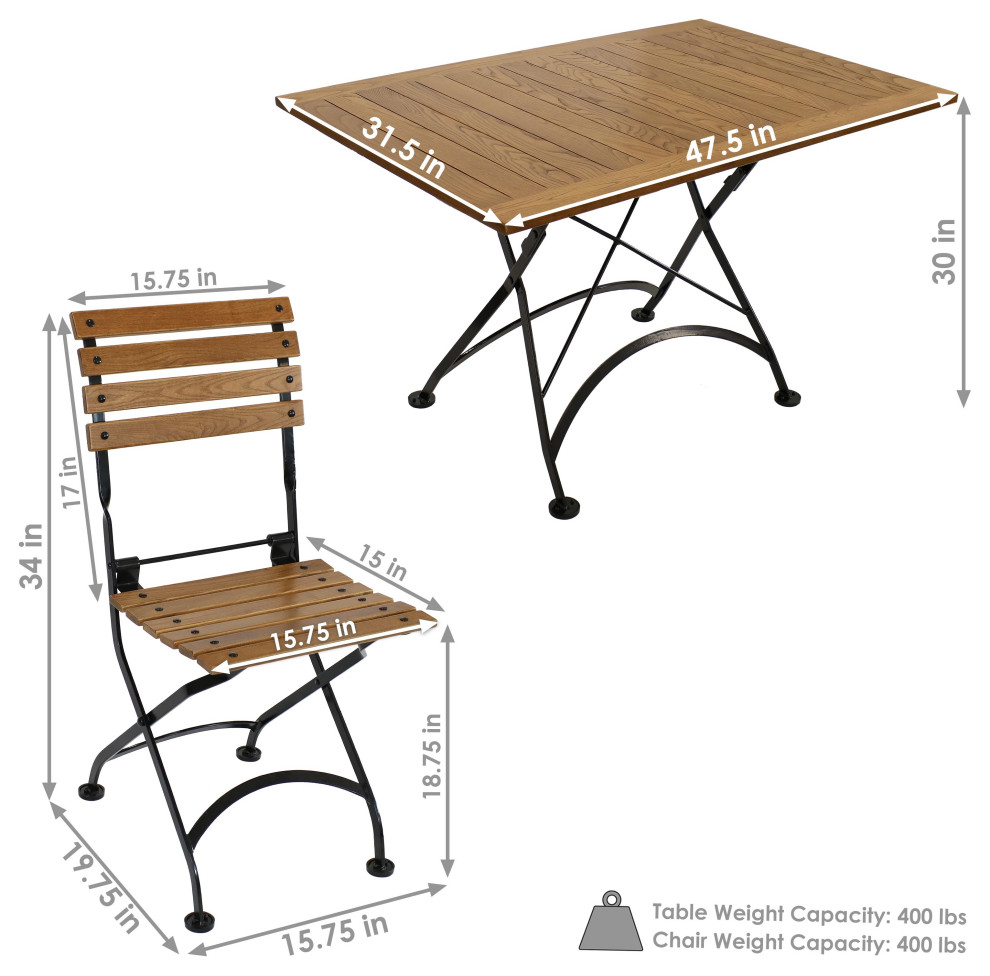 Sunnydaze Essential European Chestnut Wood 7 Piece Folding Table and Chairs Set   Industrial   Outdoor Dining Sets   by Sunnydaze Decor  Houzz