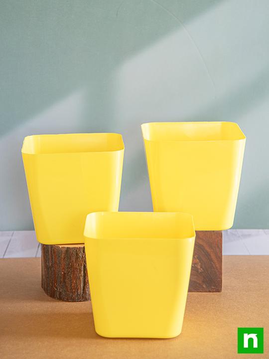 6.7 inch (17 cm) Square Plastic Planter with Rounded Edges (Yellow) (set of 3)