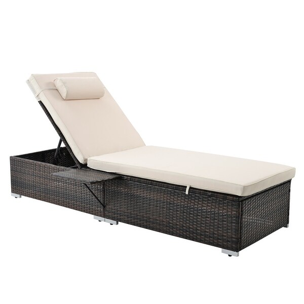 2-Piece PE Wicker Chaise Lounge，Patio Rattan Reclining Chair Set Adjustable Backrest Recliner with Side Table and Head Pillow