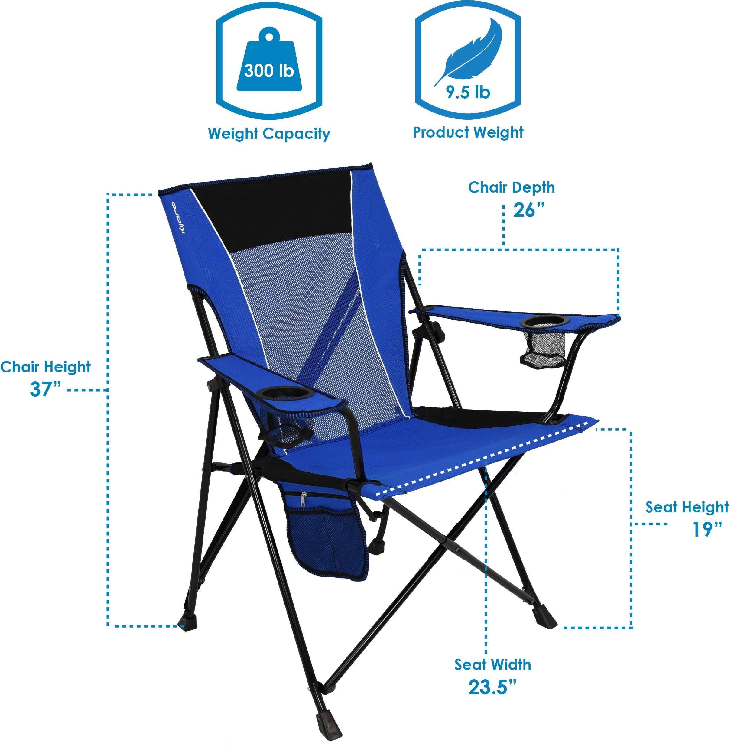 Kijaro Maldives Blue Dual Lock Adult Portable Camping Chair