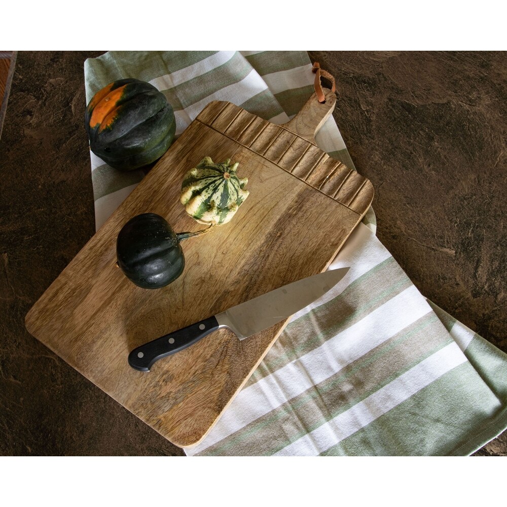 Foreside Home   Garden Tall Rectangle Hand Carved Wood Serving Cutting Board   19.5 x 10.5 x 0.75