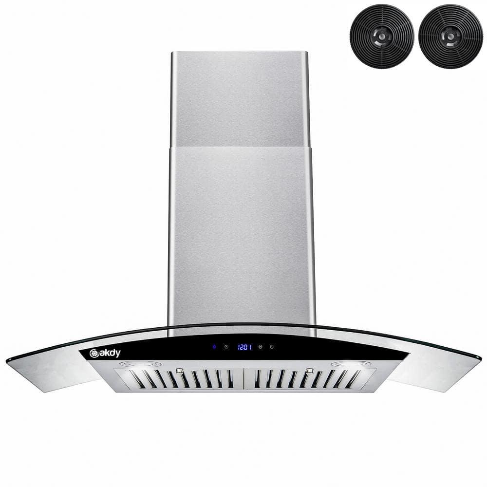 AKDY 30 in 217 CFM Convertible Wall Mount Range Hood in Stainless Steel w Tempered GlassBlack Touch Panel Carbon Filters