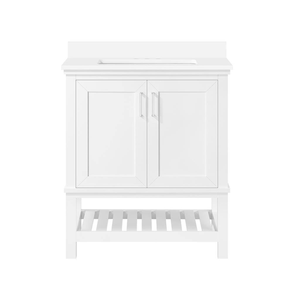 Home Decorators Collection Tupelo 30 in. W x 19 in. D x 34.50 in. H Freestanding Bath Vanity in White with White Engineered Stone Top Tupelo 30W