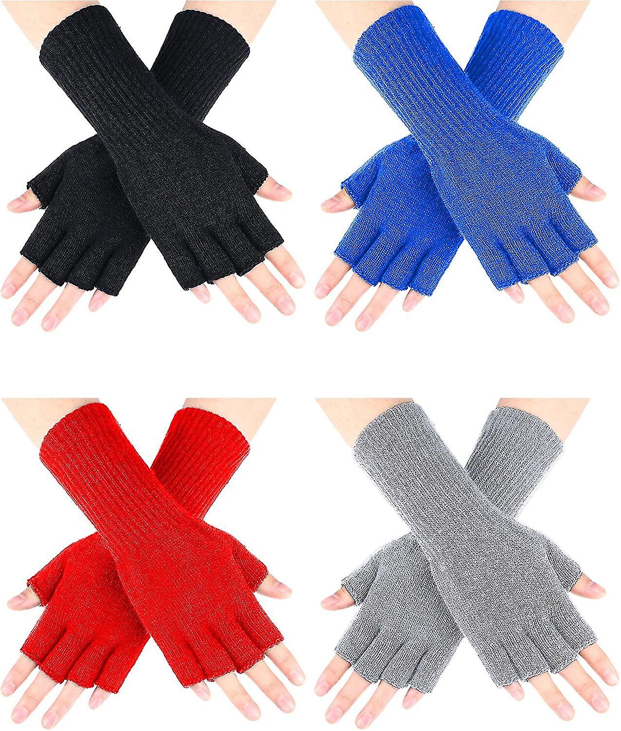 4 Pairs Kids Long Half Fingerless Gloves Knitted Arm Warmers Winter Long Half