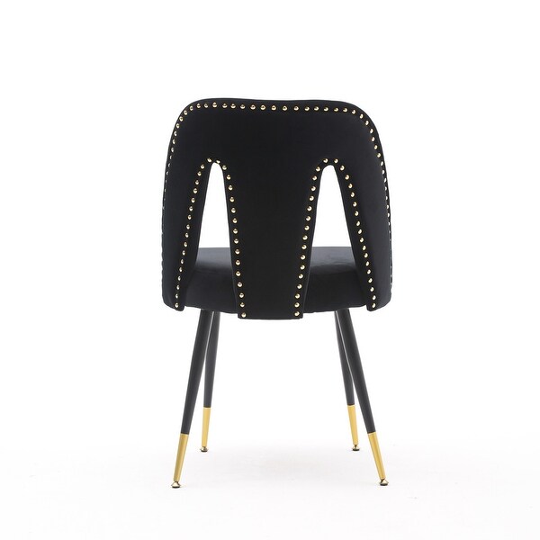 Modern | Contemporary Velvet Upholstered Dining Chair with Nailheads and Gold Tipped Black Metal Legs