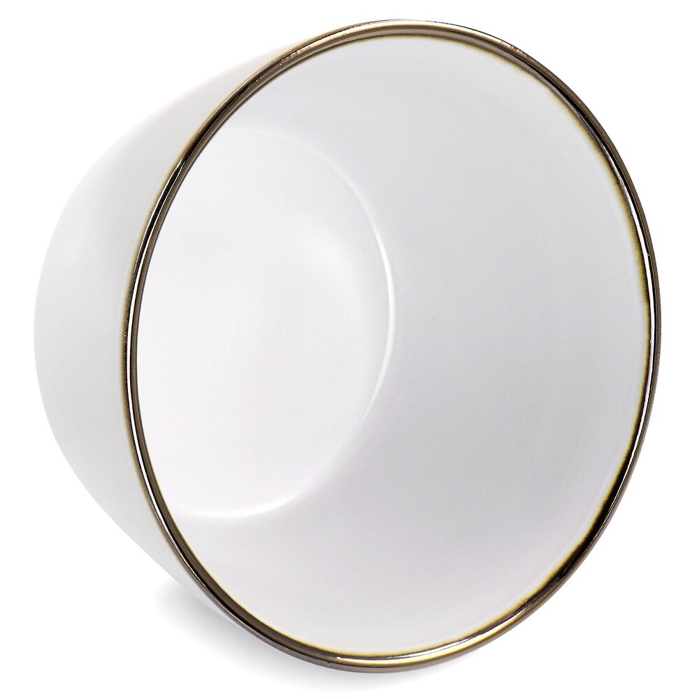 Elama Arthur 6 Piece Stoneware Bowl Set in Matte White with Gold Rim   5.6 Inch