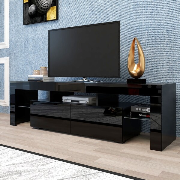 63''L Matt Laminate Finish LED TV Stand Cabinet with 2 Doors，up to 70''