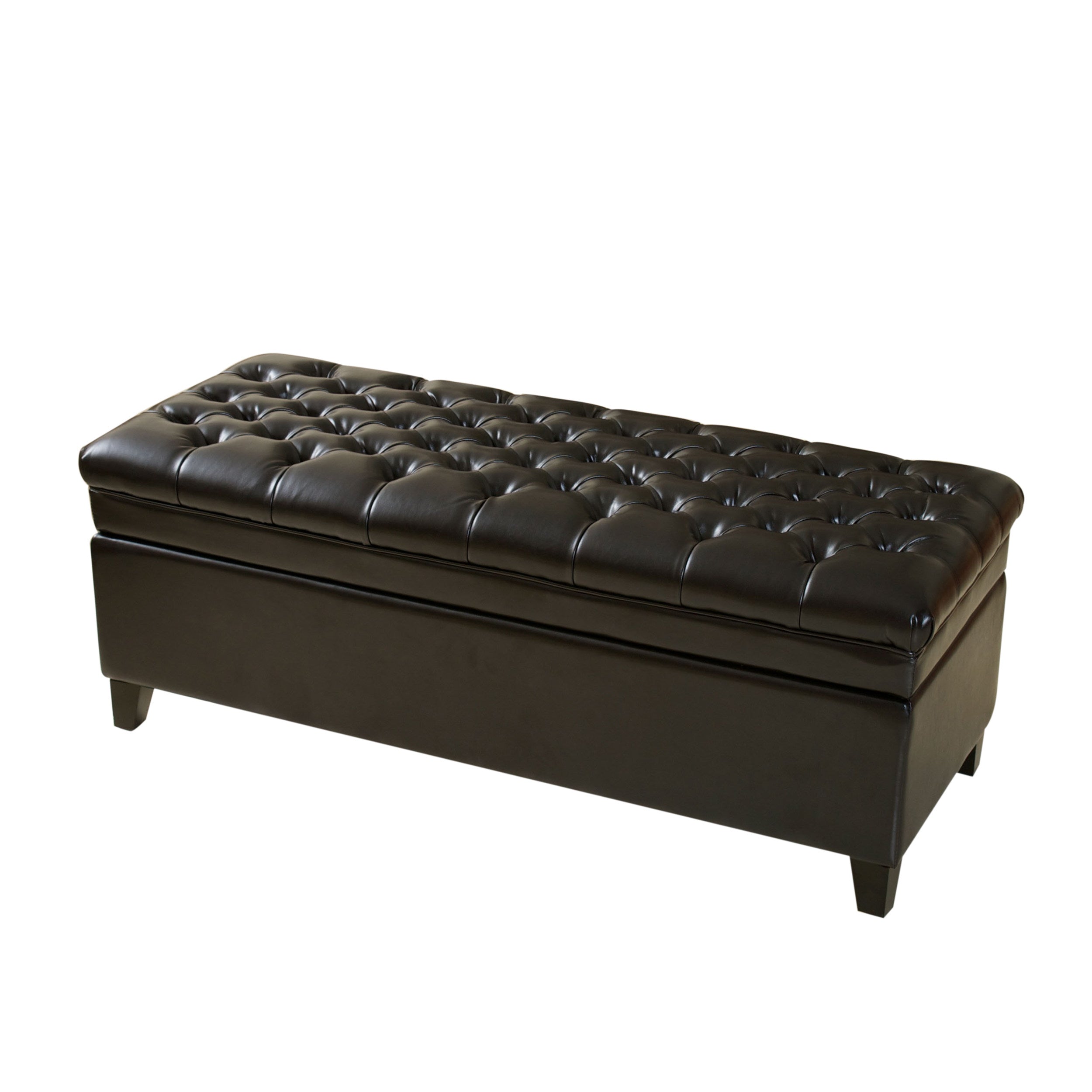 Barton Tufted Espresso Leather Storage Ottoman