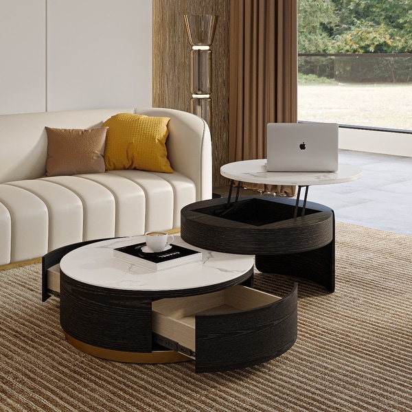 Modern Nesting Coffee Table Set with Sintered Stone Top Lift-top Coffee Table Set of 2