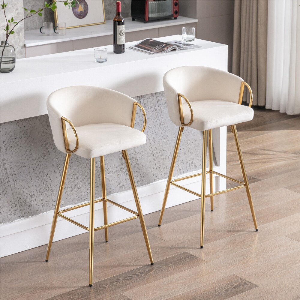 39.37 Inch High Velvet Bar Stools With Golden legs (Set of 2)   N/A