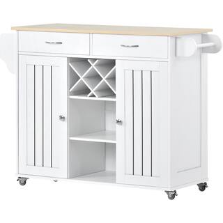 Nestfair White Kitchen Island with 2-Storage Cabinets and 4-Locking Wheels LKK294554K