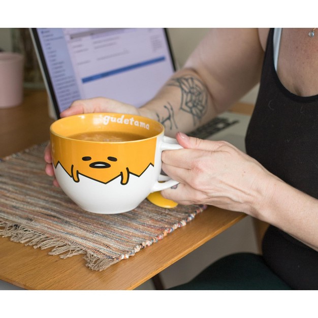 Silver Buffalo Sanrio Gudetama Ceramic Soup Mug With Spoon Holds 24 Ounces