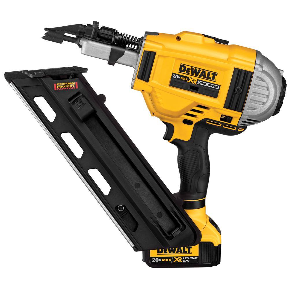 DW 20V MAX XR Lithium-Ion 30-Degree Cordless Brushless 2-Speed Framing Nailer and (2) 2.0Ah Batteries DCN692B203