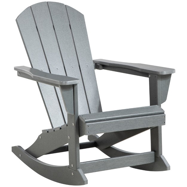 Outsunny Outdoor Rocking Chair Hdpe Adirondack Porch Rocker Chair For Garden Patio Light Gray