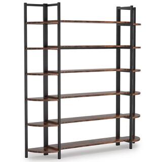 BYBLIGHT Alan 70.86 in. Brown Practical Board 6-Shelf Etagere Bookcase with Storage and Triple Wide Bookshelf Display Shelves BB-XX1235YY