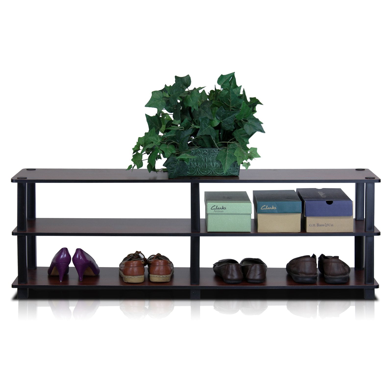 Furinno Tst No-tools 3-Tier Wide Shoe Storage Rack， Espresso/Black