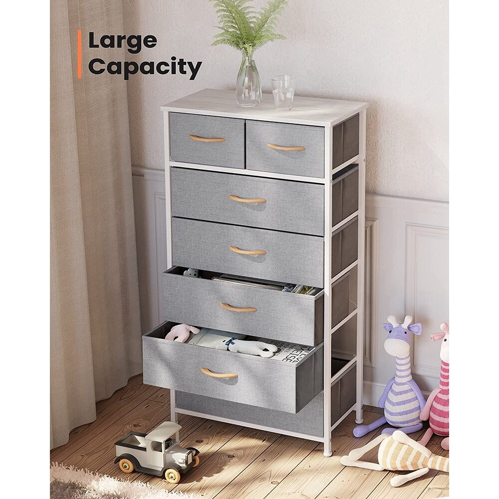 7 Drawers Dresser  Tall Dresser Vertical Storage Tower with Wooden Handle and Wooden Top  Organizer Unit