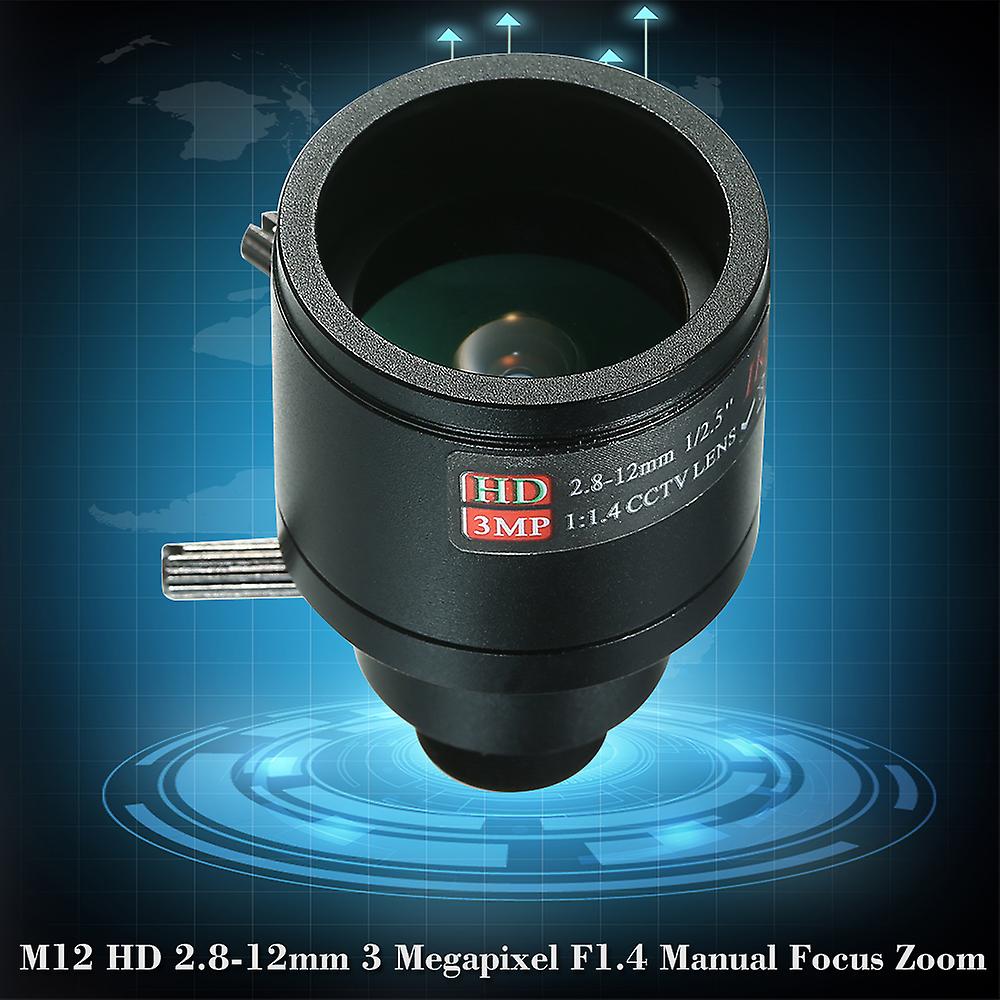 Black M12 Hd 2.8-12mm 3 Megapixel F1.4 Manual Focus Zoom Varifocal Cctv Mtv Ir Lens Fixed Iris For Cctv Security Camera (no Ir Filter)