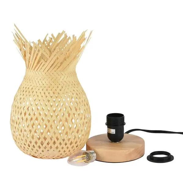 European Style Rubber Wood Table Lamp Bamboo Woven Hotel Bedside Table Lamp - s