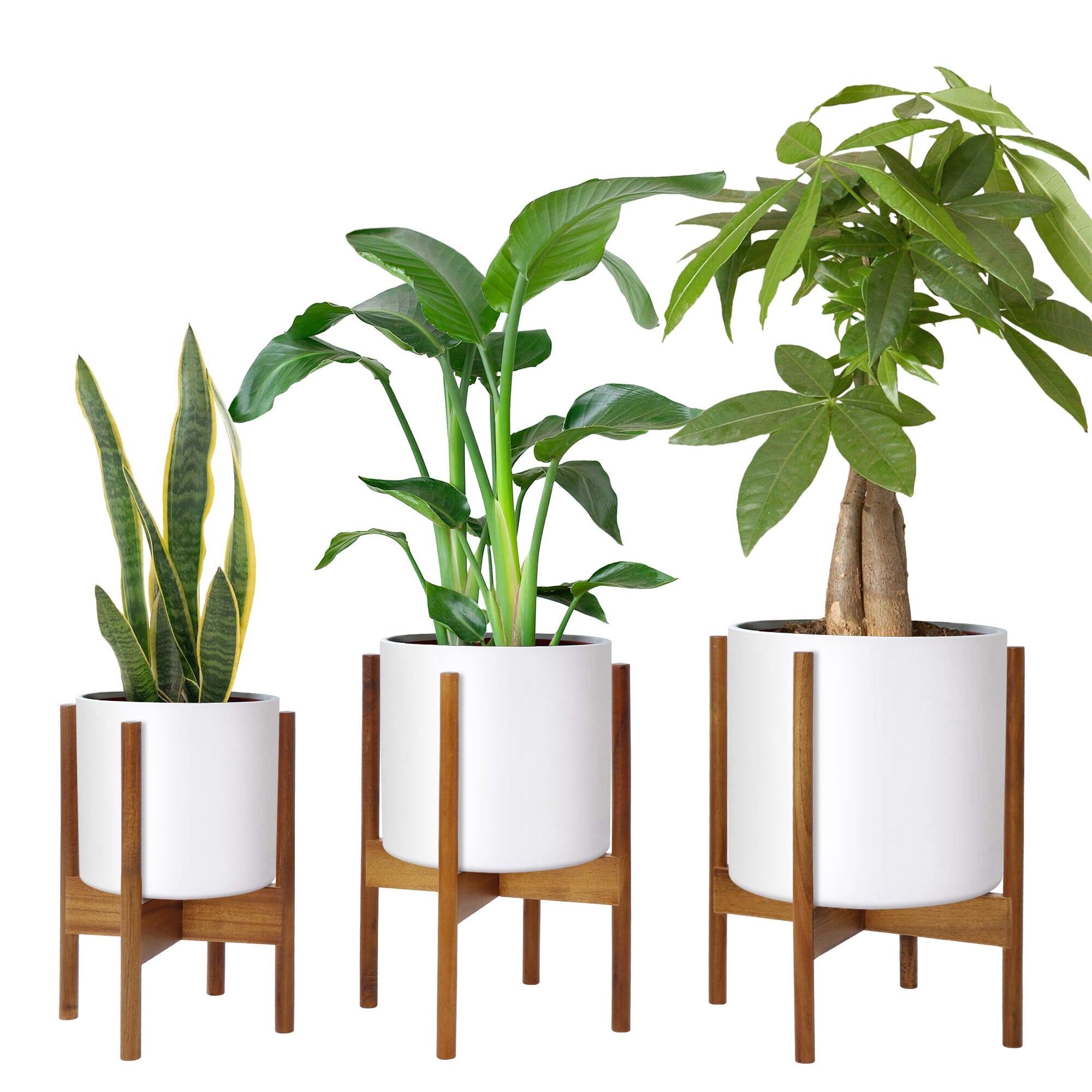 HomGarden Set of 3 Bamboo Plant Stand Set, Modern Adjustable Wooden Flower Pot Holder Brown