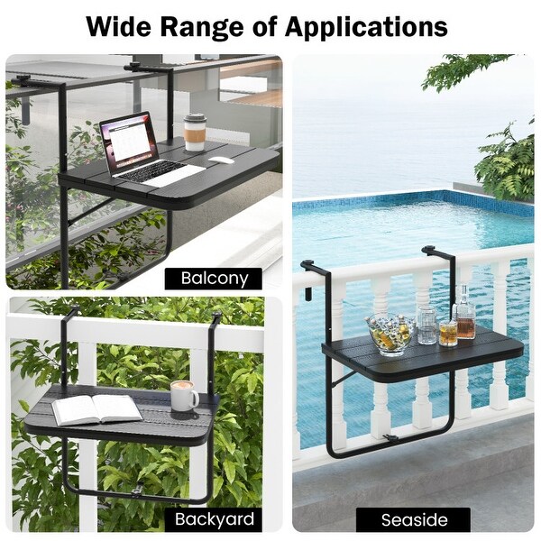 Folding Hanging Table with 3Level Adjustable Height for Patio Balcony