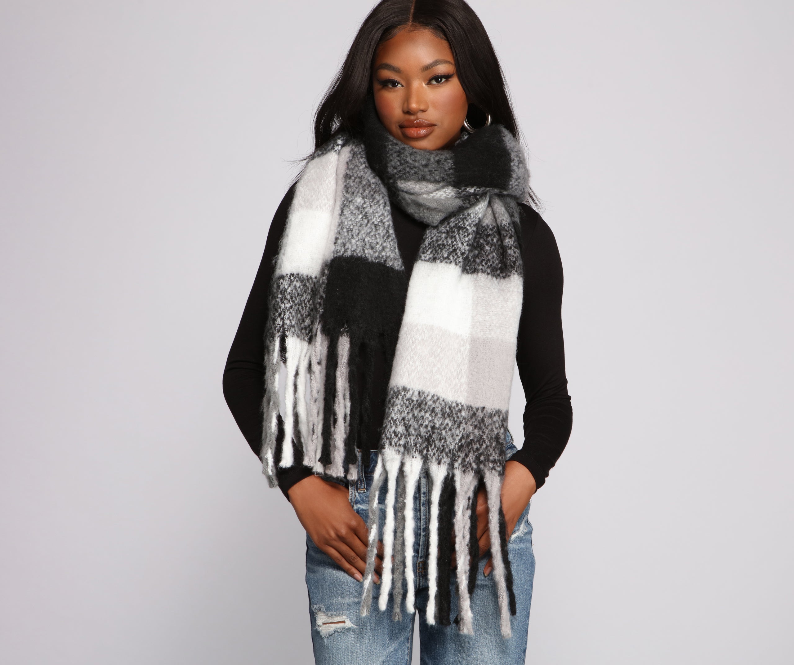 Cuddle Weather Plaid Fringe Blanket Scarf