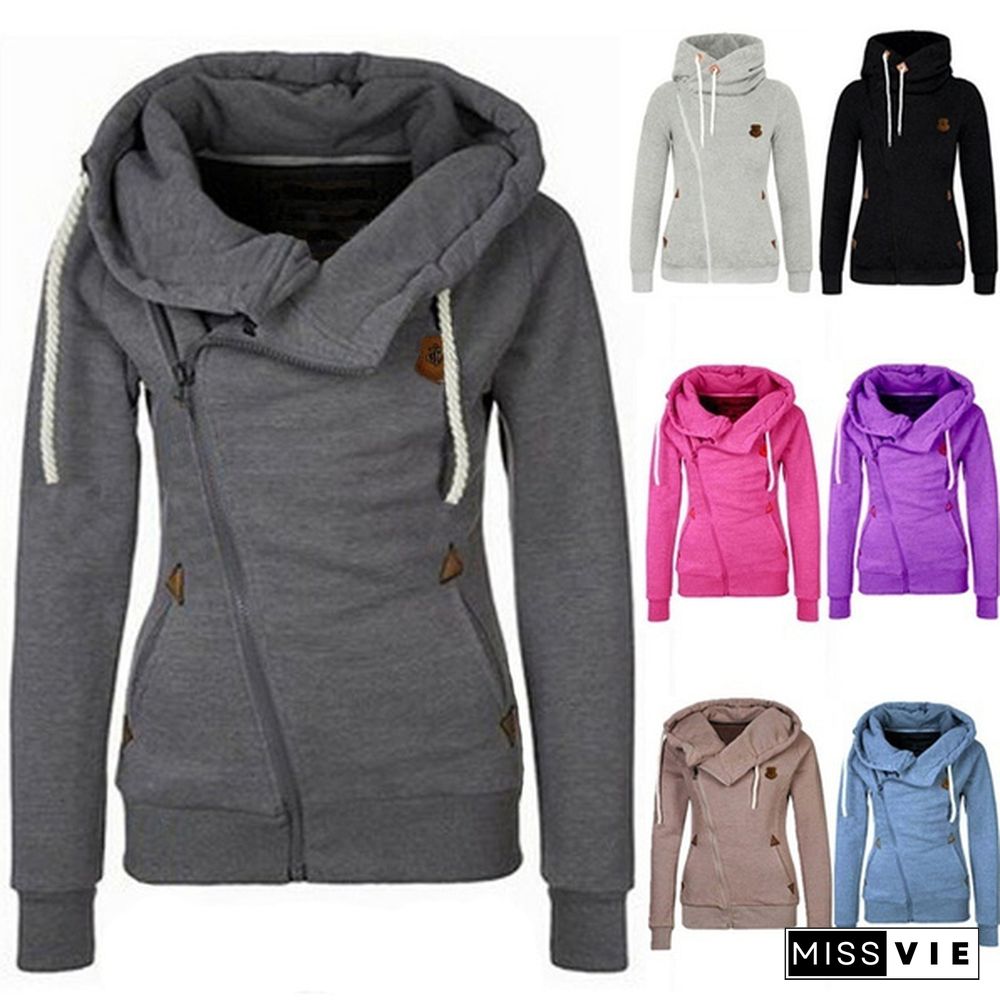 Winter Woman Fashion Sports Personality Side Zipper Hooded Sweatshirt Candy Colored Sweater Coat S-5XL