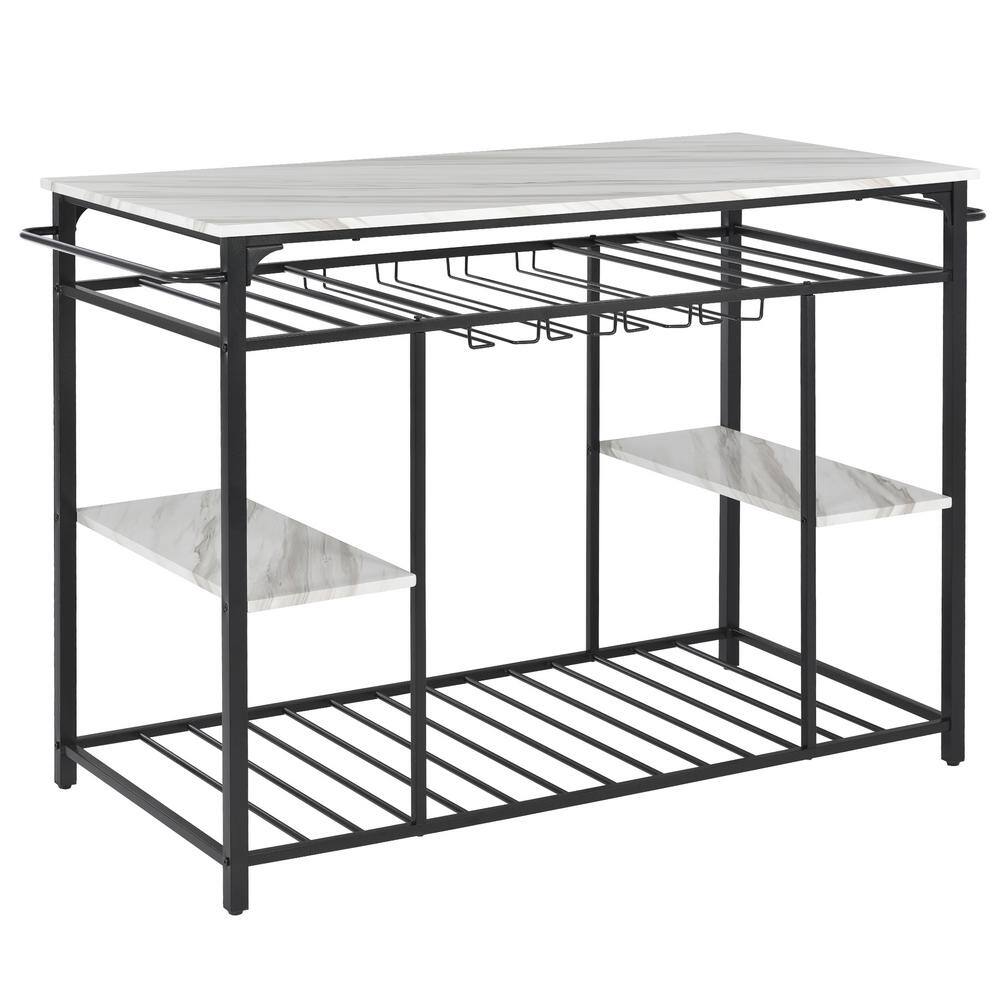 Marble White Kitchen Island Rack Counter Height Prep Table with Glass Racks and Large Worktop KIMW-10104