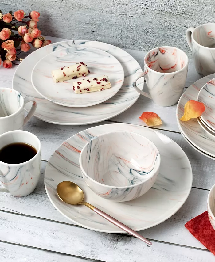 Lorren Home Trends Marble 16 Piece Service for 4 Dinnerware Set