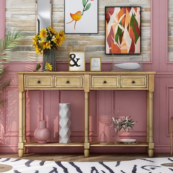 Console Table Sofa Table with Two Storage Drawers and Bottom Shelf