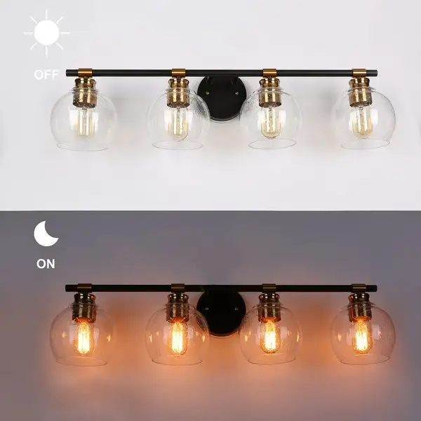 Iain Modern Black 2/3/4-Light Bathroom Vanity Lights Globe Seeded Glass Dimmable Wall Sconces