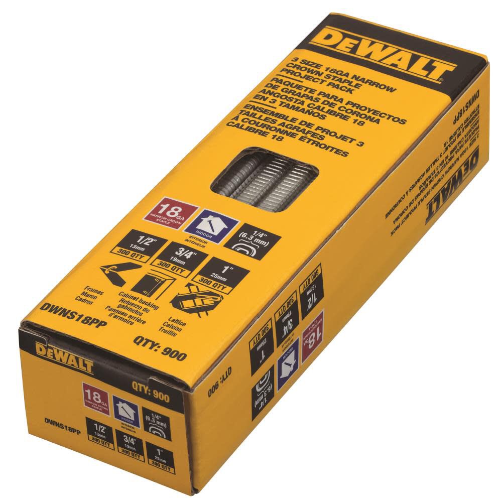 DW 18 Gauge Narrow Crown Staple Project Pack DWNS18PP from DW