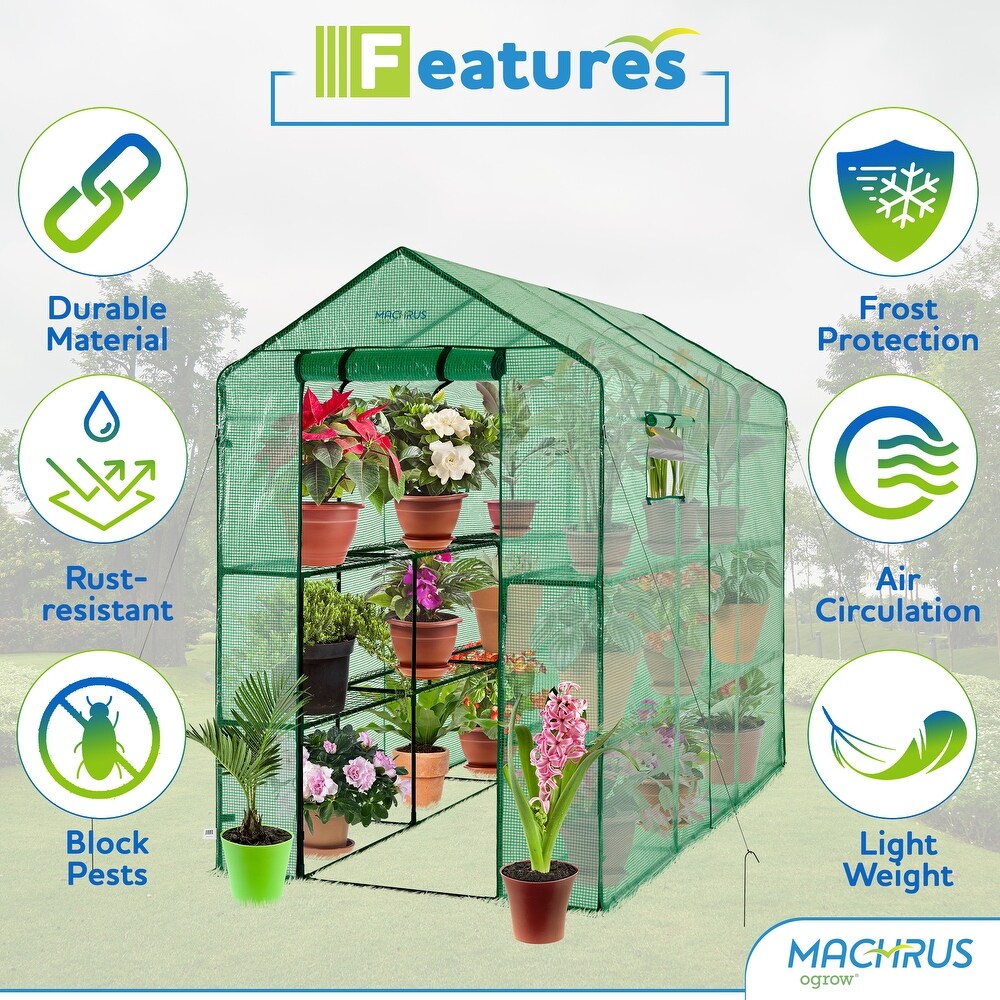 Machrus Ogrow Deluxe Walk In Greenhouse with Green Cover