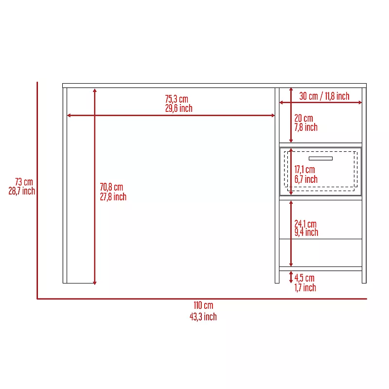 Arlington Computer Desk with 2-Open Storage Shelves and Drawer with Handle