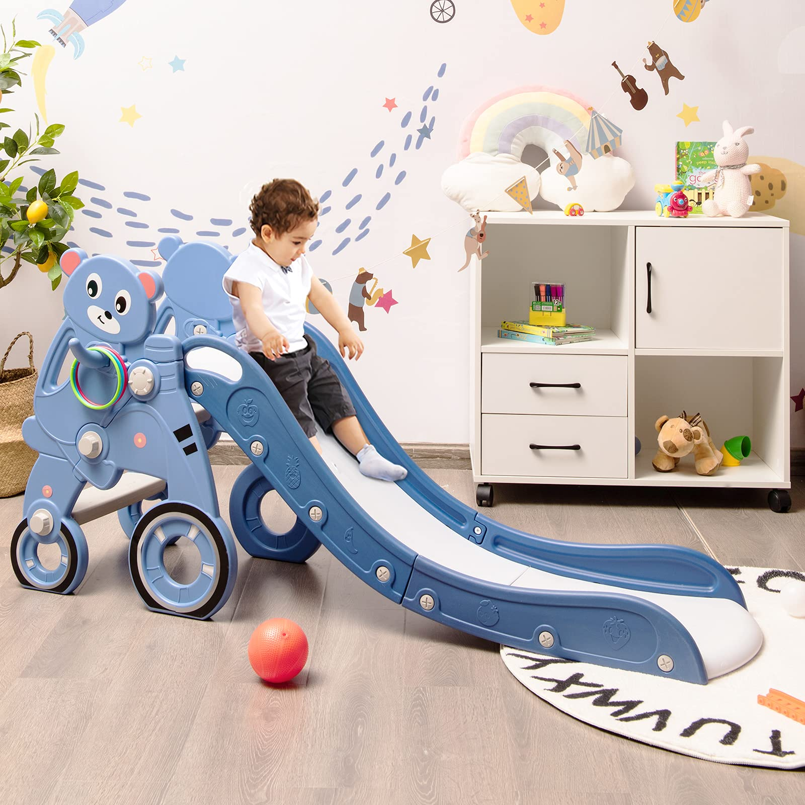 BABY JOY Slide for Kids, 4 in 1 Folding Toddler Large Climber Slide with Extra Long Slipping Slope