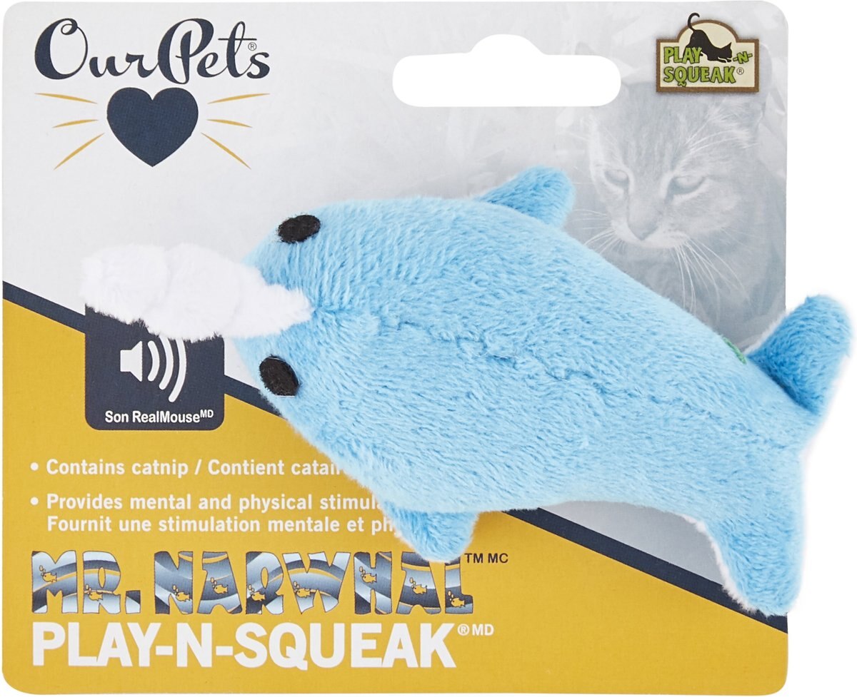 OurPets Play-N-Squeak Narwhal Cat Toy