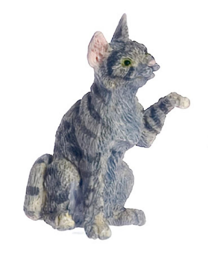 Dolls House Grey Cat One Paw Up Miniature 1:12 Scale Pet Animal