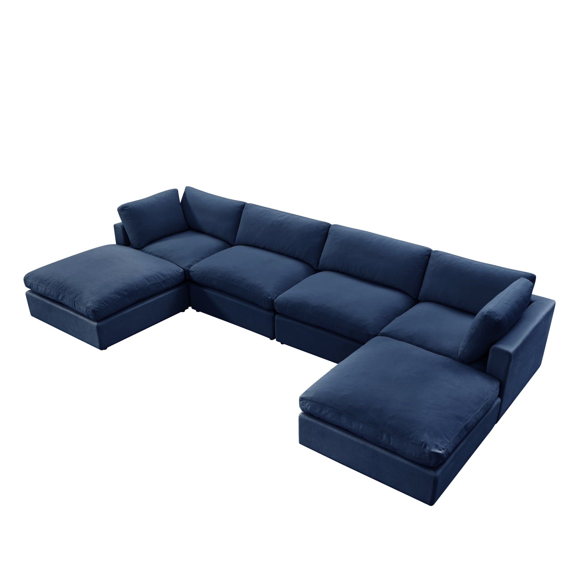 Shabby Chic Saniyah Navy Linen Sofa U-Chaise Sectional